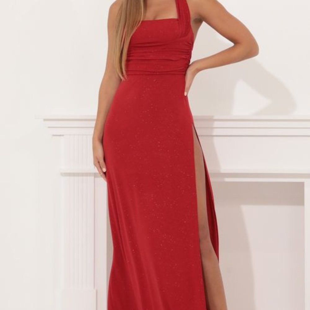 Celestina Maxi Dress in Red Shimmer - XS